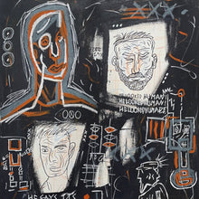 "The Man at the Bus Stop Asked for Paper" by Jack Muschog, Mixed Media on Canvas