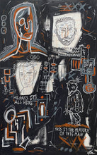 "The Man at the Bus Stop Asked for Paper" by Jack Muschog, Mixed Media on Canvas