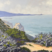 "Golden Hour Stroll in Crystal Cove Cliffs" by Samuel Pretorius, Acrylic on Canvas