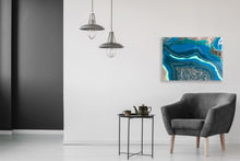 "River Love" Jennifer Burns, Lobradorite and Aquamarine Crystals With Mixed Media on Canvas