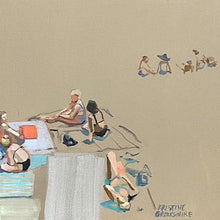 "Coastal Conversations" by Kristine Brookshire, Acrylic and Gouache on Canvas framed in a raw wood floater frame