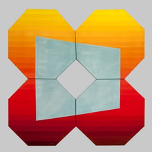 “Boing- Boing Traveling Through Red and Yellow Gradations” By Laura Laslo, Acrylic on Canvas