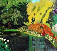 "Rododendron Garden" by Ilya Schar, Genuine Gems on Wood Panel