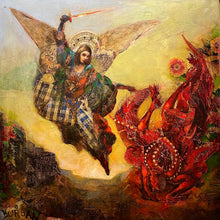 "The Battle" by Joshua Burbank, Mixed Media on Wood Panel
