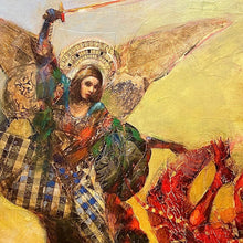 "The Battle" by Joshua Burbank, Mixed Media on Wood Panel