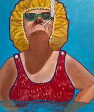 "The Laundry is Overflowing and Dirty Dishes are Piled High, but Barb Doesn't Give a Damn"  by Joselyn Miller, Acrylic on Wood