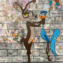 “Wylie Coyote” by ﻿Bonnie Perlin, Mixed Media on Wood