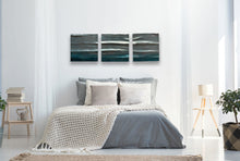 "Rock Pile Triptych" by Roberta Ahrens, Silver Metal Leaf and Acrylic Cracked Linen Sculpture