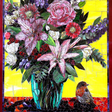 "Robin with Tulips" by Sandra Bryant, Glass Mosaic