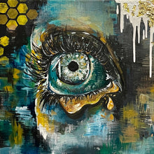"Looking In" by Sara Stoffmacher, Acrylic and Gold Leaf