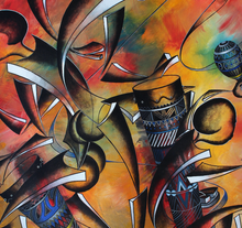 “Mdundiko Instrumental Series”  By Abu Mwenye, Acrylic on Canvas