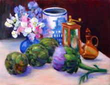 “Artichokes” By Lolita Chin, Oil on Canvas Board