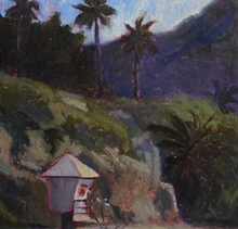 “Lifeguard Tower”  By Claire Miller, Oil on Pain Board