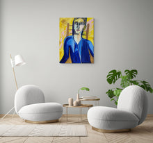 "Blue Hoodie" by Amanda Saint Claire, Mixed Media on Canvas