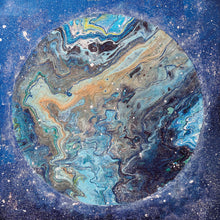 "Galactic walks series -Blue Planet" by  Natalia Schäfer, Mixed Media, Metal on Canvas