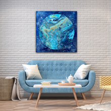 "Galactic walks series -Blue Planet" by  Natalia Schäfer, Mixed Media, Metal on Canvas