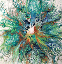 “Green Explosion“ By Farah Singer, Acrylic and Resin on Canvas