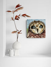 "Blue Eyed Owl" By Kim Winberry, Watercolor, India Ink, and Art Resin