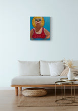 "The Laundry is Overflowing and Dirty Dishes are Piled High, but Barb Doesn't Give a Damn"  by Joselyn Miller, Acrylic on Wood