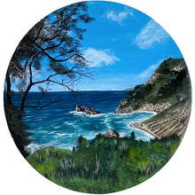 “Julia Pfeiffer” by Brittany Ciauri, Acrylic and Metallic Foil on Pine Round