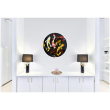 “Koi” by Brittany Ciauri, Acrylic and Metallic Foil on Pine Round