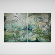 "Debris Afloat" Diptych by Pamela Fox Linton, Mixed Media on Canvas