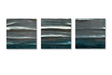 "Rock Pile Triptych" by Roberta Ahrens, Silver Metal Leaf and Acrylic Cracked Linen Sculpture