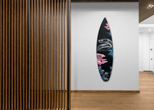 “Seven Seas of Savage N.o5”  by Samantha Nicoletti, Acrylic Mixed Media on Recycled Surfboard