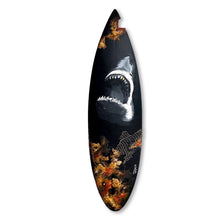“Seven Seas of Savage N.o2”  by Samantha Nicoletti, Acrylic Mixed Media on Recycled Surfboard