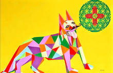 "Charismatic Coyote" by Steven W. Bielak , Acrylic with Real Plastic Mustache